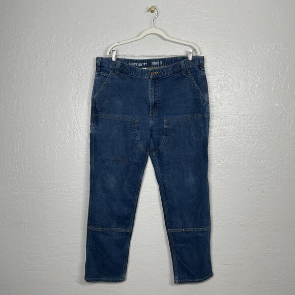 Carhartt Men 40 x 30 Blue Rugged Flex Relaxed Fit Double Front Utility Jeans